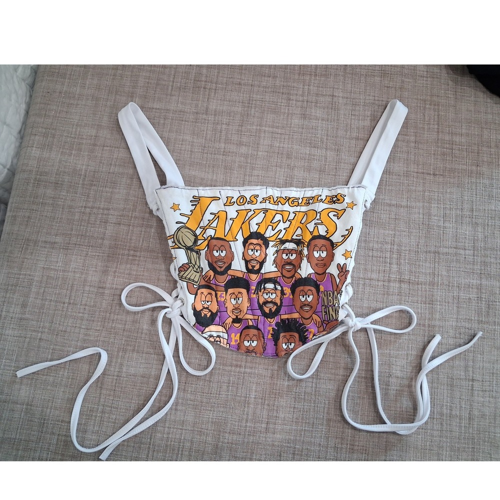 iamkoko.la LA Lakers NBA Final 2020 Custom White Lace Up Corset Top Women Small